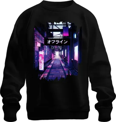 Immagine prodotto di オフライン OFFLINE Cyberpunk Neon Anime Vaporwave Aesthetics Japan Retro Unisex Felpa Pullover, Nero, 3XL