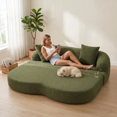 Produktbild von LVHOM Schlafsofa 2 Sitzer aus Chenille, Klappsofa Bodensofa mit Schlaffunktion, Faltbares Gästebett für Wohnzimmer Japandi Stil, Grün