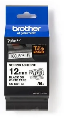 Obrázok produktu pre Páska do štítkovača, silné lepenie, 12 mm x 8 m, BROTHER, biela-čierna