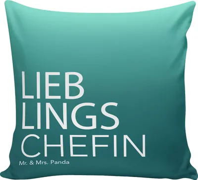 Produktbild von Mr. & Mrs. Panda Deko Kissen Chefin - Aquarellblau - Geschenk, Ruhestand, Sofakissen, zier, Spruch, Abschied, bedruckt, Leiterin, Kuschel, Geschäftsführerin, Geschenkidee