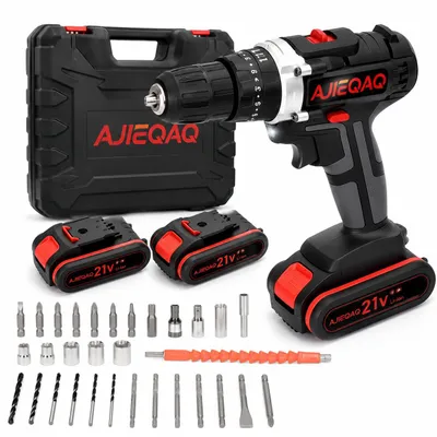 Produktbild von AJIEQAQ 21V Akkuschrauber Set, 3-in-1 Akku-Schlagbohrschrauber mit 2×1,5Ah Akkus, 45Nm Drehmoment, LED Arbeitslicht, Werkzeugkoffer