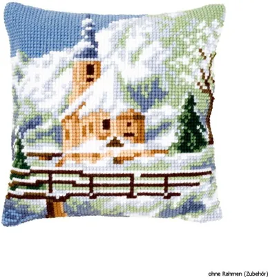 Produktbild von Vervaco PN-0021806 Kreuzstichkissen Kirche im Schnee