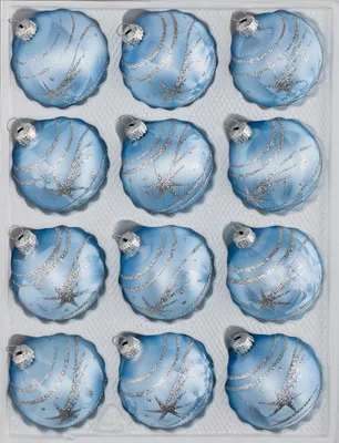 Produktbild von 12 tlg. Glas-Weihnachtskugeln Set in Ice Blau Silber Komet