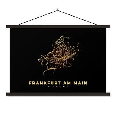 Produktbild von MuchoWow® Textilposter Karte - Gold - Frankfurt - Stadtplan - Karte 120x80 cm mit schwarzem Rahmen - Wanddeko