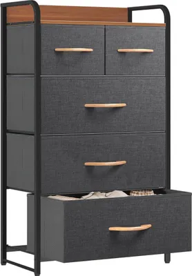 Produktbild von YITAHOME Kommode 5 Schubladen Stoff Industrial Stil Dunkelgrau