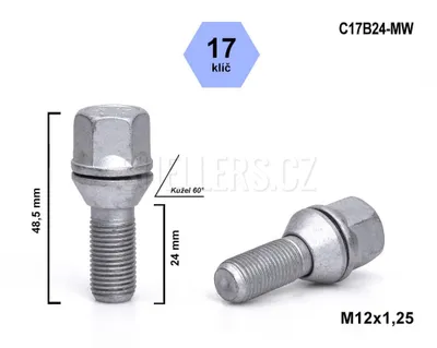Obrázok produktu pre Skrutka kolesa M12x1,25x24 s pohyblivým kužeľom, kľúč 17, C17B24-MW, výška 48,5 mm