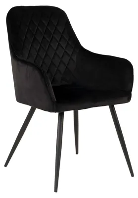 Imagen del producto de Set de 2 sillas de comedor Harbo con reposabrazos de terciopelo negro y patas negras