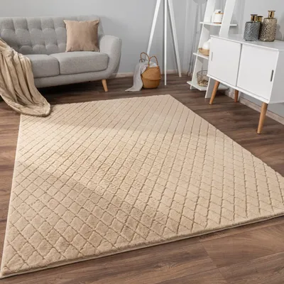 Produktbild von Hochflor Teppich waschbar Unifarben Struktur Schlafzimmer schmutzabweisend Beige Rechteckig 120x160 | 100% Polyester | Florhöhe: 22 mm | pflegeleicht