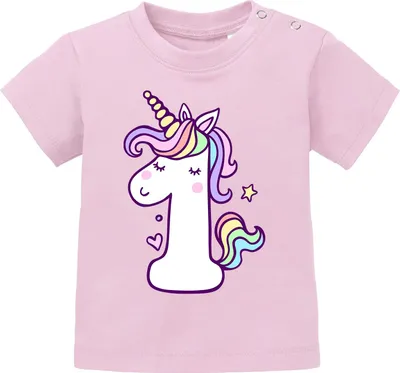 Produktbild von Baby T-Shirt kurzarm Babyshirt Einhorn Geburtstag 1 Jahr ein Jahr Mädchen Shirt Moonworks® rosa 56/62 (1-3 Monate)
