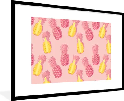 Produktbild von MuchoWow® Gerahmtes Poster Sommer - Ananas - Gelb - Rosa 90x60 cm - Poster mit Schwarzem Bilderrahmen Wandposter Rahmen Foto Bilder - Wanddekoration - Fotos