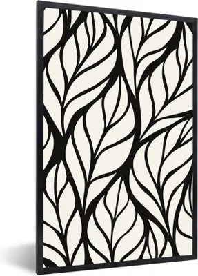 Produktbild von MuchoWow® MuchoWow® Gerahmtes Poster Natur - Muster - Blätter - Schwarz 60x90 cm - Poster mit zchwarzem Bilderrahmen - Kunst