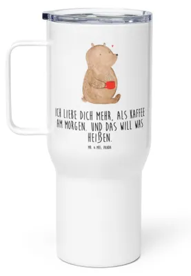 Produktbild von Mr. & Mrs. Panda Thermobecher Bär Morgenkaffee - Weiß - Geschenk, Trinkgefäß, für Freundin, Teetasse, Frauen, Männer, To-Go-Becher, Valentinstag, thermosbecher