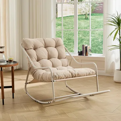 Produktbild von Schaukelstuhl mit Bequemes Kissen Relaxsessel Freizeitstuhl für Wohnzimmer Schlafzimmer Lesezimmer Beige
