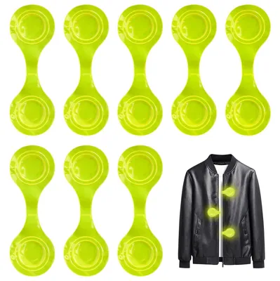 Immagine prodotto di Riflettori magnetici per bambini - 8 pezzi, colore giallo neon, ideali per zaini e abbigliamento