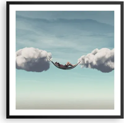 Produktbild von Gerahmtes Poster - Schwarzer Rahmen - Wolken Hängematte Ruhe - 60x60 cm - Wand Bild - Wanddeko - Wandbilder - Kunstposter - Wandposter - Bilderrahmen - Bilder - Kunstdruck - P2BAC60x60-4373