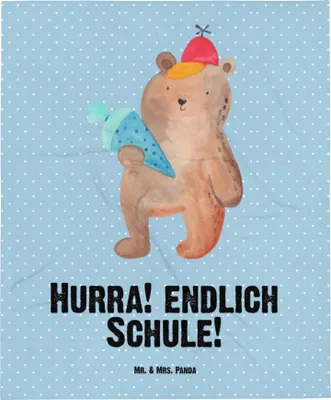 Produktbild von Mr. & Mrs. Panda Babydecke Bär Schultüte - Blau Pastell - Geschenk, Teddy, Schmusedecke, Grundschule, Schlummerdecke, Erstlingsdecke, Erster Schultag, Kinderwagendecke