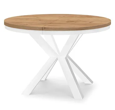 Zdjęcie produktu dla Okrągły rozkładany stół do jadalni RAL z maskownicą, styl loft, industrialny, średnica: 90 / 140 cm, kolor: dąb craft złoty / biały