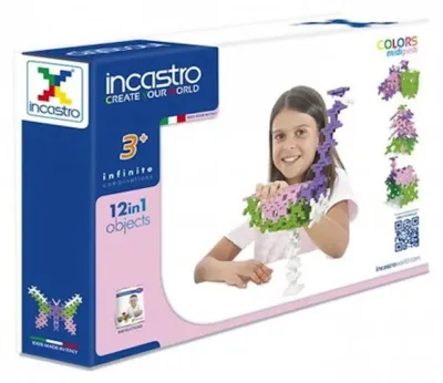 Image de Incastro Midi Pink – Blocs de construction – 60 pièces (couleurs pastel, forme en X 3,5 × 3,5 × 0,5 cm, 12 notices, plastique ABS) – à partir de 4 ans, CE et EN-71