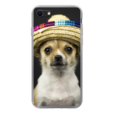 Produktbild von MuchoWow® Handyhülle Schutzhülle Hülle für iPhone SE 2020 Hund - Sombrero - Schwarz Silikon Softcase Handy Hülle - Kartenbesitzer