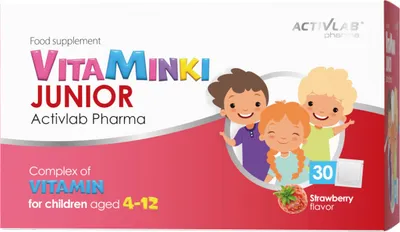 Produktbild von Activlab Pharma VitaMINKI Junior, 30 Tütchen Erdbeere, Vitaminset für Kinder, Vitamin A, D, E, C, B6, B12