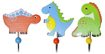 Image de Patère pour enfants, crochet mural, dinosaure bleu, en bois, pour la chambre de garçon