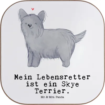 Produktbild von Mr. & Mrs. Panda Holzuntersetzer Skye Terrier Lebensretter - Weiß - Geschenk, Untersetzer Glas, Tasse, für Gläser, bieruntersetzer, Coaster, gläseruntersetzer