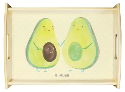 Produktbild von Mr. & Mrs. Panda Tablett Avocado Pärchen - Gelb Pastell - Geschenk, holz, Schwangerschaft, Geburt, Vegan, Avocados, Familie, Holztablett, Deko, Serviertablett