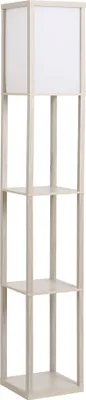 A tall, narrow floor lamp with shelves, shown against a white background.