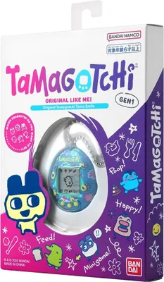 The image shows the retail packaging of a Tamagotchi Gen 1 toy.
