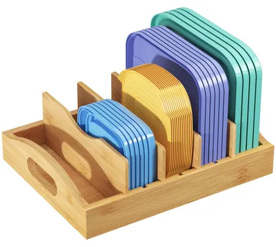 Bambus-Deckelorganisator, 27x21x8,5 cm, 7 Fächer, 4 Trennwände