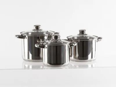 Produktbild von Edelstahl-Topfset mit Glasdeckel - 6-teilig