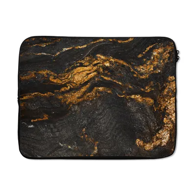 Produktbild von MuchoWow® Laptop Hülle 17 Zoll Laptoptasche Marmor - Limette - Schwarz - Gold - Marmoroptik - Luxus - Zipper - Schutzabdeckung