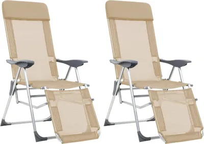 Produktbild von The Living Store Klappbare Liegestühle mit Fußteil 2 Stk. Creme Textilene