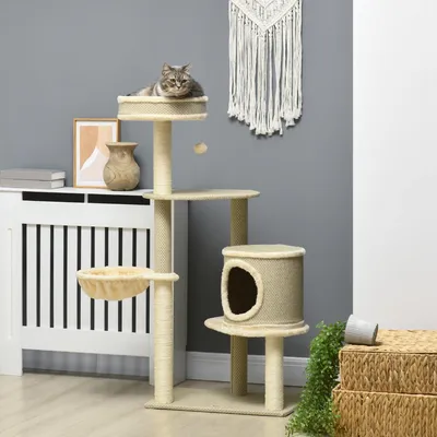 Image de Arbre à chat - Meuble à griffoirs pour chats - Tour à chat - Griffoir - Maison pour chat - Avec cachette et hamac - Hauteur : 124 cm