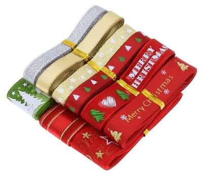 Weihnachtsbänder, 9 Designs, 1,8 m, Polyester, für Dekoration