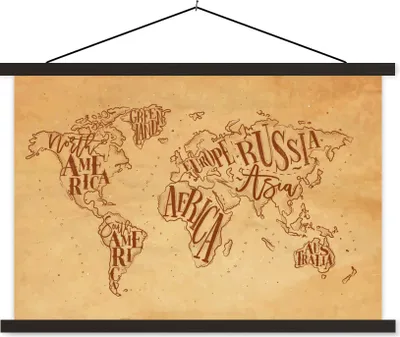 Produktbild von MuchoWow® Textilposter Weltkarte - Retro - Braun 150x100 cm mit schwarzem Rahmen - Schlafzimmer