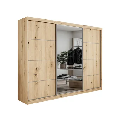 Produktbild von Schiebetürenschrank 250 cm breit mit Spiegel, 3 Türen und dekorativen streifen – Artisan