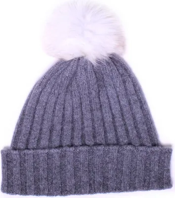 Produktbild von TUMELO 100% Kaschmir Mütze Damen & Herren, edle Cashmere Bommelmütze, Uni, warme Wintermütze - Anthrazit