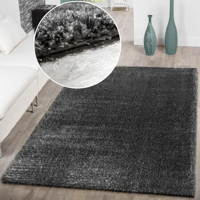 Produktbild von TT Home Teppich Wohnzimmer Hochflor Teppiche Modern Elegant Weich Schimmer In Uni Grau Größe 60x100 cm