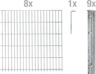 Produktbild von Alberts Doppelstabmattenzaun 6-5-6, Matten 2,50 m, Höhe 1,23 m, Länge 20 m, feuerverzinkt, Zaun als Komplettset, Pfosten mit Abdeckleiste 60x40 mm