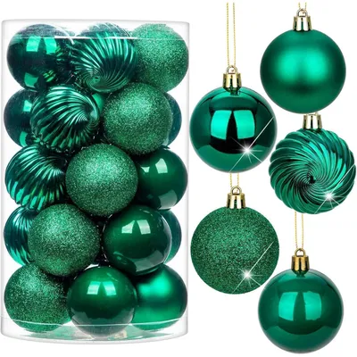 Productafbeelding van Kerstballen, 6 cm, donkergroen, 25 stuks, breukbestendig kunststof, kerstdecoratie, boomversiering