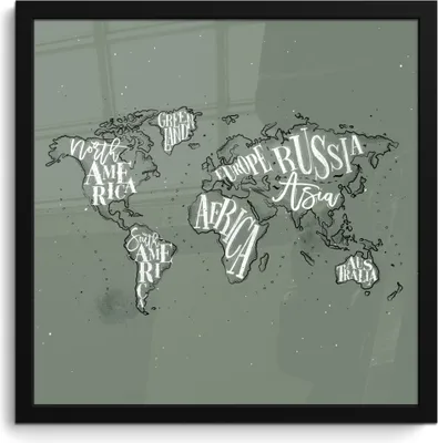 Produktbild von MuchoWow® MuchoWow® Gerahmtes Poster Weltkarte - Grau - Weiß - Buchstaben 40x40 cm - Poster mit zchwarzem Bilderrahmen - Mit Rahmen - Wanddekoration Schlafzimmer