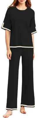 Produktbild von Damenpullover mit kurzem Ärmel und High-Waist-Hose Schwarz M