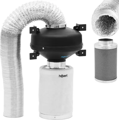 Obrázek produktu pro sada pro odsávání vzduchu hillvert - 30 cm filtr s aktivním uhlím / trubkový ventilátor / hadice pro odsávání vzduchu - 249,6 m³/h - výstupní otvor Ø 100 mm