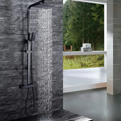 Immagine prodotto di Sistema doccia termostatico - Kit doccia - Doccia a pioggia - Miscelatore per doccia - Doccetta - Nero