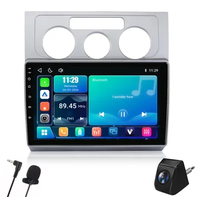 Obrázok produktu pre Rádio do auta pre VW Touran 1T1, 1T2, 1T3, modelové roky 2003-2010, s bezdrôtovým CarPlay a Android Auto, DSP, vrátane cúvacej kamery, mikrofón, 10-palcový displej, strieborná farba