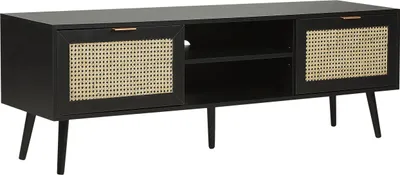 Produktbild von BELIANI TV-Schrank Schwarz / Beige Rattan 2 Türen 150 x 40 x 52 cm Modernes Design Wiener Geflecht Rattangeflecht für Wohnzimmer Schlafzimmer