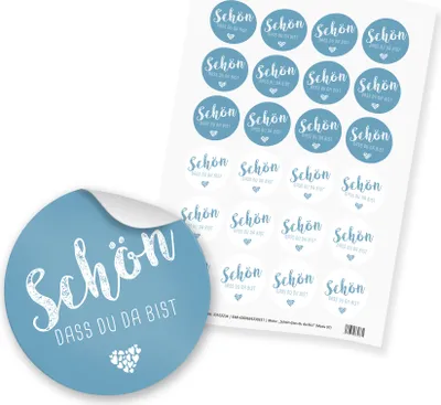 Produktbild von itenga 24x Sticker "Schön dass du da bist" nordic blue blau (Motiv 97)