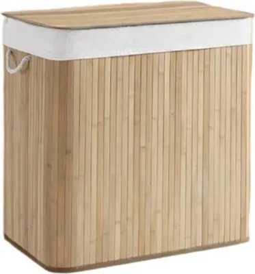 Zdjęcie produktu dla Koszyk na pranie z 3 przegródkami, bambusowy, pojemność 150 litrów, wymiary: 60 x 40 x 61,5 cm