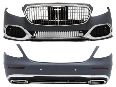 Imagen del producto de Kit de carrocería para Mercedes Clase E W213 (2016-2019): parachoques, parrilla delantera y escapes.